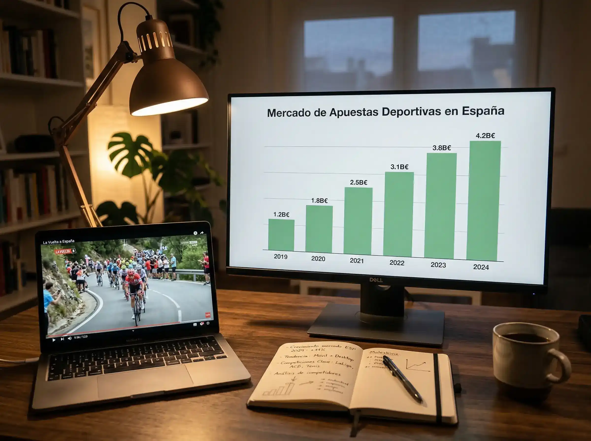 Pantalla de ordenador mostrando datos del mercado de apuestas deportivas en España